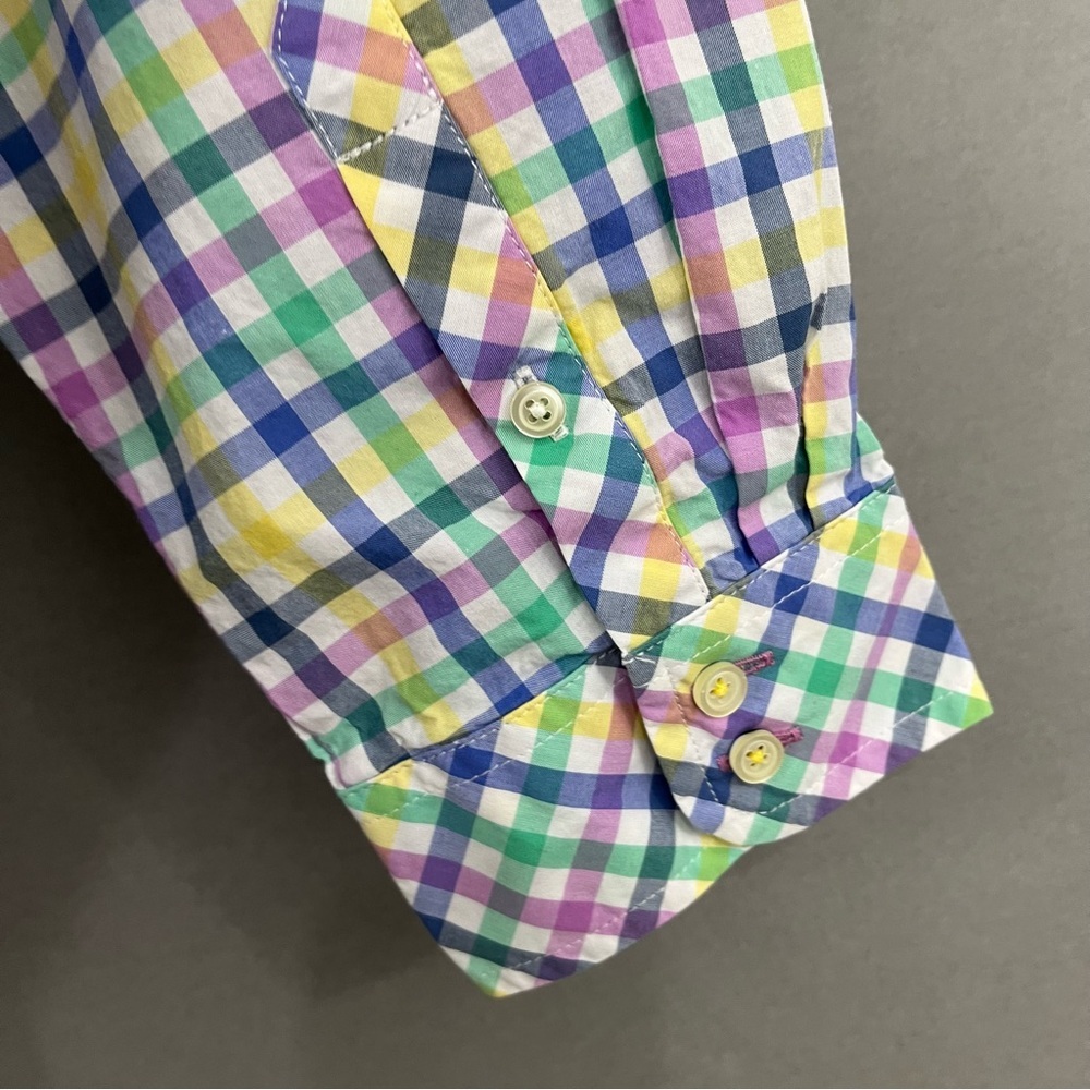 Talbots Multicolor Check Button Front Cotton Long… - image 6